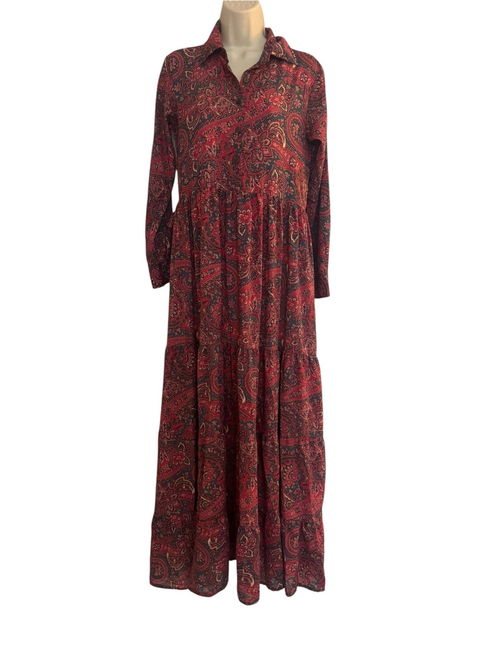 Chaundry Boho Paisley Long Sleeve Maxi Dress in Burgundy SZ Small